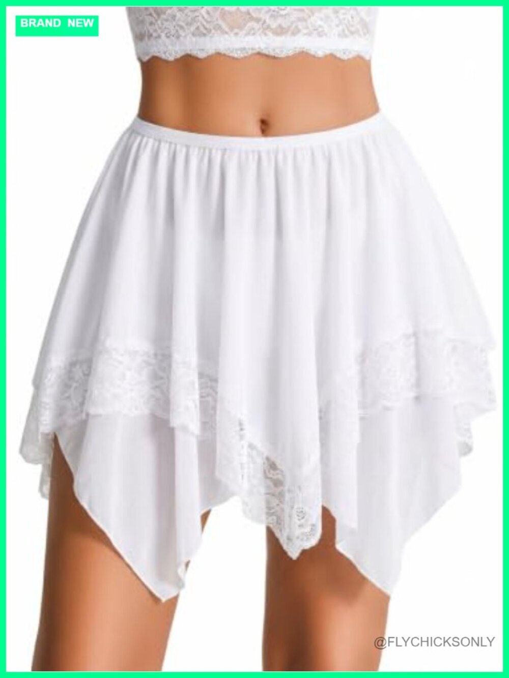 Asymmetrical Mesh Lace Mini Skirt Layering Sheer